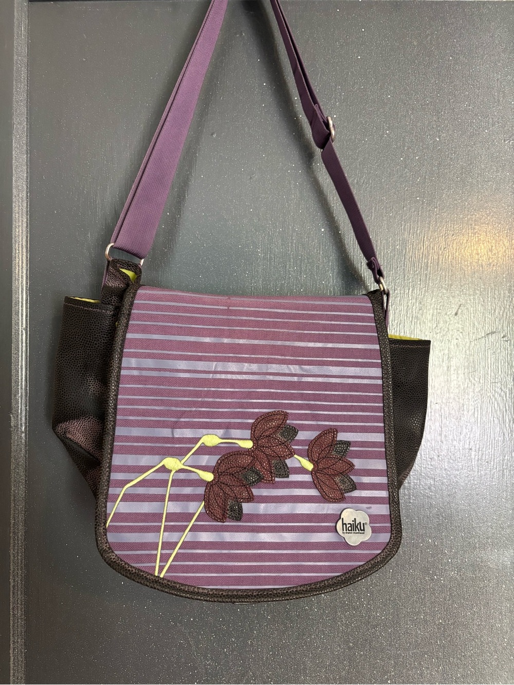 Haiku Purple Striped Floral Crossbody Bag